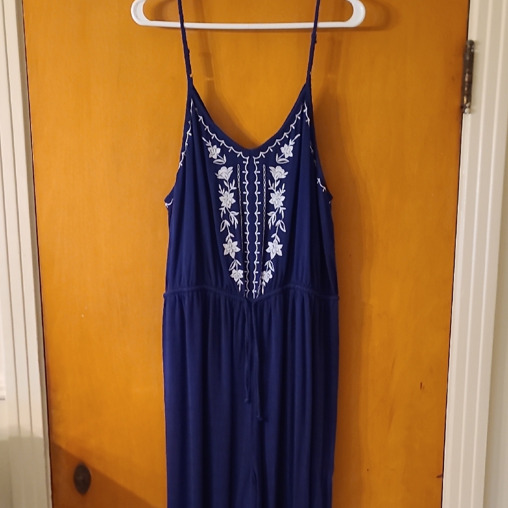 Knox Rose Navy Jumpsuit with White Embroidery